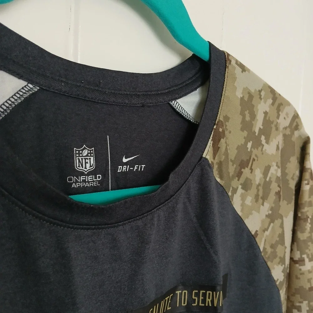 Baltimore Ravens Nike T Shirt M Green Camo Salute To Service Dri-Fit‎ 3/4 Sleeve